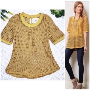 Anthropologie Angel of the North Senonia Open Knit Top in Golden Mustard Size XS